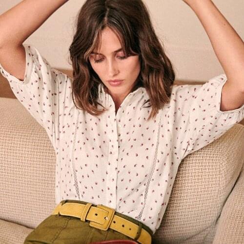 Ruelen Floral Lace Patchwork Women Shirt 2021 Autumn Cotton Turndown Collar Half Sleeve Buttons Elegant Retro Office Lady Shirt