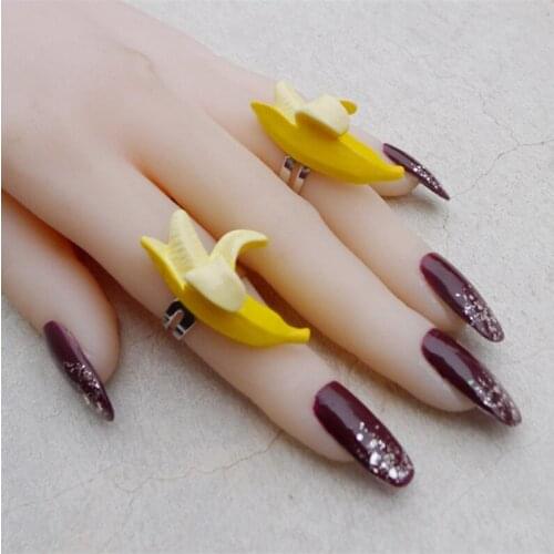Funny Simulation Fruit Banana Opening Adjustable Ring Female Creative Fashion Jewelry Personality DIY Rings Birthday Gift