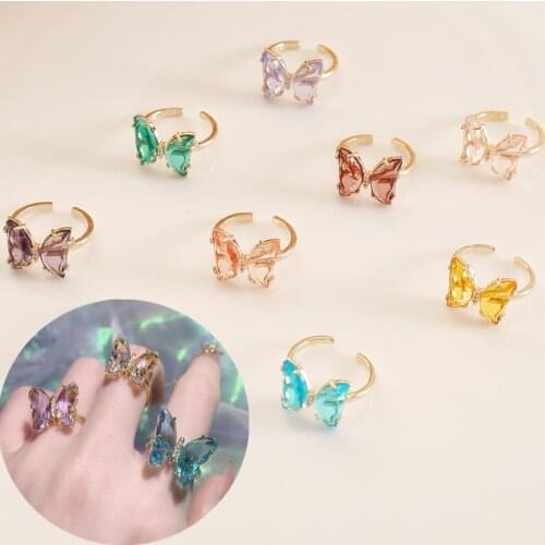 Crystal Butterfly Adjustable Open Rings New Korean Transparent Rhinestone Sweet Finger Ring for Women Girl Simple Gifts Jewelry