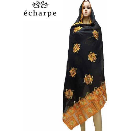 100% Cotton Scarf African Women Big Scarfs Muslim Women Embroidery Hijab Scarf Headscarf EC126