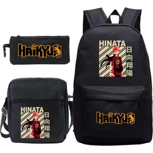 Haikyuu Print School Backpack for School Teenager Girls Boys Kawaii Backpacks Mochilas 3pcs/set Kids School Bags Shoulder Bag