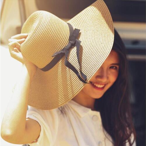 Seioum Summer Straw Hats for Women Fashion Design Women Beach Sun Hat with Foldable Brimmed