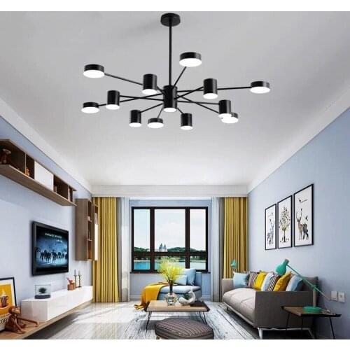 Modern Black Gold Changeable LED Multi-Head Chandelier for Bedroom Dining Living Room Hall Loft Nordic Indoor Art Decor Lighting