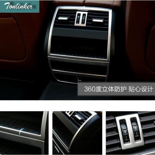 Tonlinker 3 PCS DIY Stainless Steel Rear Air Conditioning Vent Light Box Cover Case Stickers for Bmw 5 Series Part Accessories