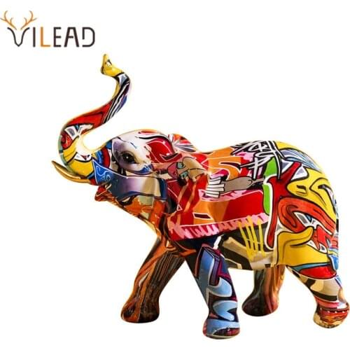 VILEAD Resin Craft Colorful Elephant Statue American Style Animal Sculpture Living Room Bedroom Desktop Decoration Home Decor