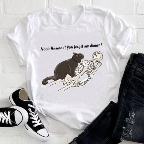 Women Cute Cat Funny Cartoon Trend Style 90s Funny Printing Animal Clothes Print Tshirt Female Tee Top Ladies Graphic T-shirt