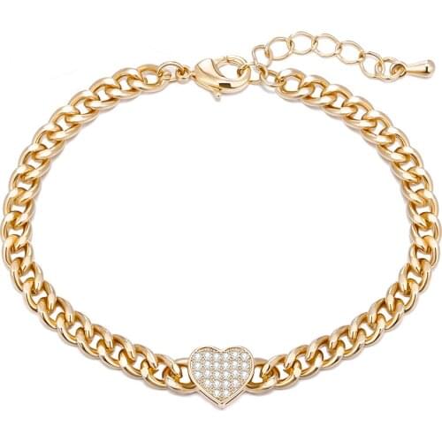 CZ Zircon Heart Charm Bracelet For Women Gold Silvery Cuban Link Chain Bracelets 2021 Female Trendy Jewelry Accessory Gifts