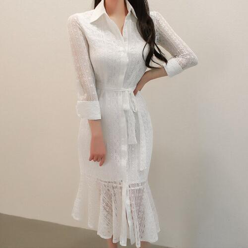 New arrival women lace trumpet dress fashion casual party elegant work style high quality simple slim ol long mermaid dress