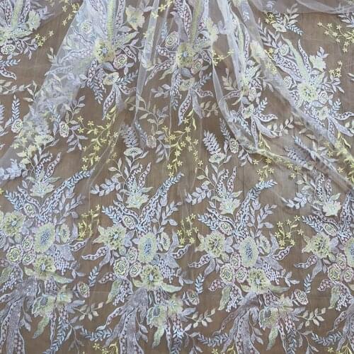 133*100cm colorful sequined embroiderd flower lady girl Dress Applique DIY Headdress veil Lace Fabric Patch cover free ship