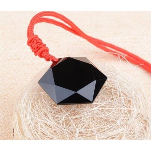 100% Natural Obsidian Six-Mang Star Pendant Jewelry Fine Jewelry Bagua Star Energy Stone crystal couple Necklace