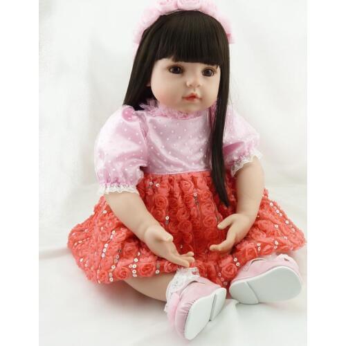 22Inch Silicone Reborn Baby Dolls Dress Lovely Princess Doll Bebe Reborn Childrens Sleeping Accompany Toys Early Education Doll