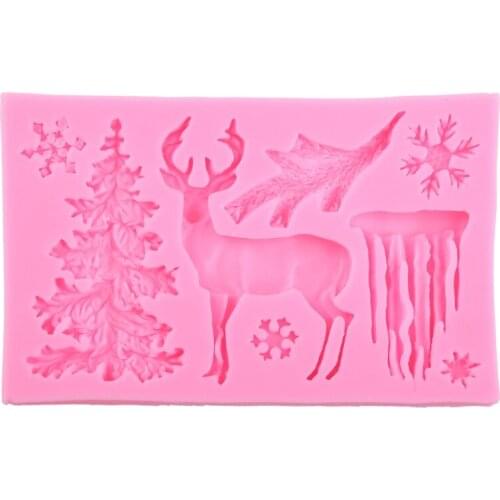 4XFA 3D Christmas Theme Deer Silicone Mold Snowflake Chocolate Cake Fondant DIY Mould