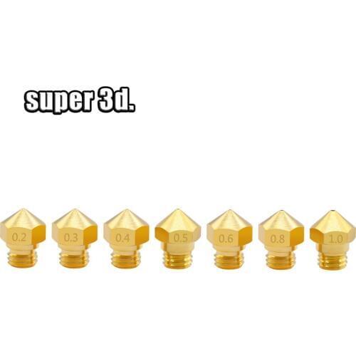 50pcs 3D printer nozzle M7 Brass Nozzle MK10 nozzle0.2/0.3/0.4/0.5/0.6/0.8/1.0mm for 1.75mm filament