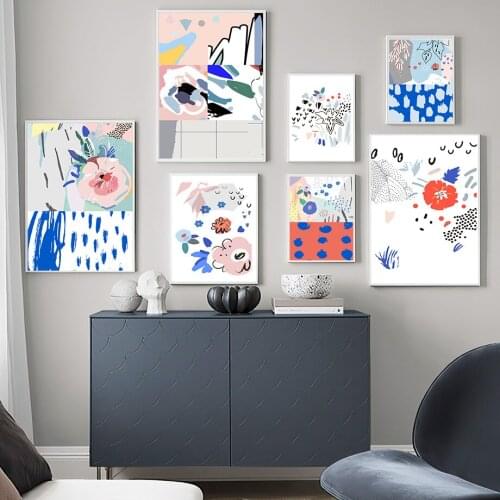Abstract Colorful Leaf Flower Color Block Wall Art Canvas Painting Nordic Posters And Prints Wall Pictures For Living Room Decor