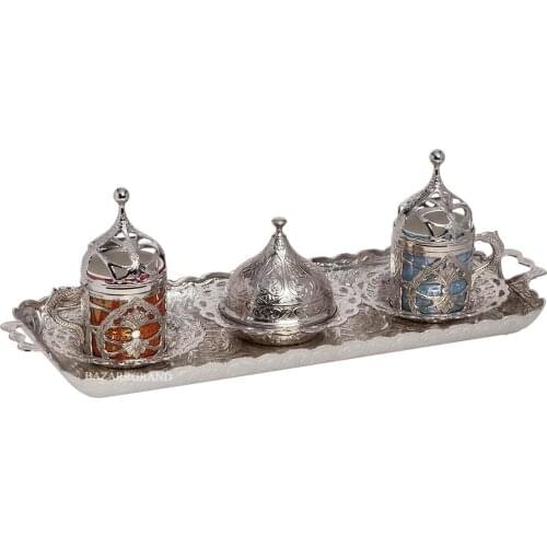 WHITE-YELLOW-MINI-ANTIQUE COPPER-ANTIQUE SIX YELLOW COFFEE SET-DOUBLE COFFEE SET - HÜRREM COLORED - WHITE ELEGANT COFFEE SET