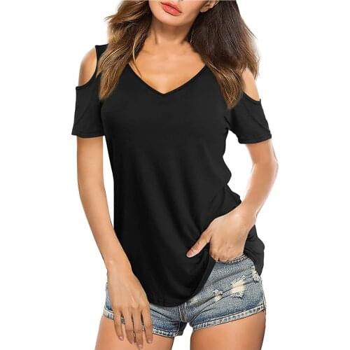 Sexy Cold Shoulder Blouses Women Summer Solid Color Shirts Casual Short Sleeve V Neck Tunic Tops chemisier femme блузка женская