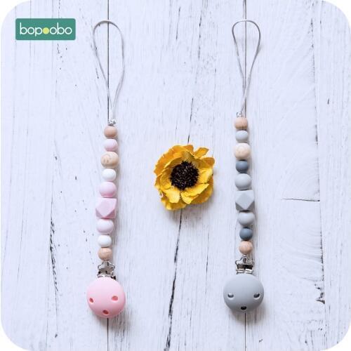 Bopoobo 1PC Wooden Smiley Beads Silicone Teethers Bpa Free Dummy Clip Pacifier Natural Wood Jewelry Making For Teeth Clip Chains