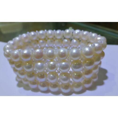 Wedding Woman 4 Rows Bracelet white pearl baroque Natural Freshwater Pearl Handmade Jewelry Elastic rope