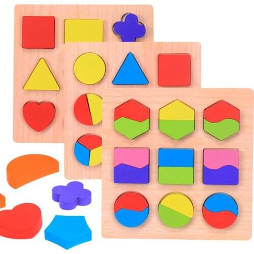 Wooden Geometric Shapes Montessori Puzzle Sorting Math Bricks Preschool Learning Educational Game Baby Toddler Toys for Children