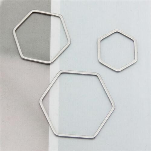 Julie Wang 12PCS Hollow Hexagon Charms Stainless Steel Gold Silver Color Geometric Pendants Bracelet Jewelry Making Accessory