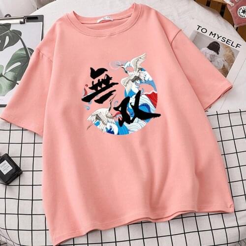 Crane Print T Shirts Women Vintage Tumblr Ulzzang Tshirts Camisetas De Mujer Tops Tee Shirt Femme Roupas Femininas Vetement