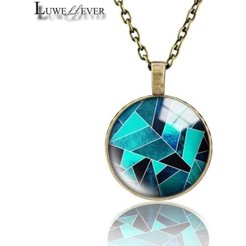 Geometric Patterns Necklace 674 25mm Bronze 30mm Wood Rhinestone Double-sided Moon Round Glass Pendant For Women Gift