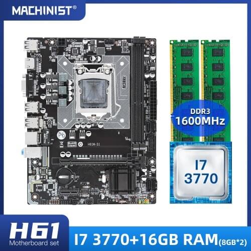 H61 motherboard LGA1155 set kit with IntelI7 3770 processorDDR3 16GB(2*8GB)1600MHz RAM memory Mico-ATX IntegratedGraphicsH61M-S1