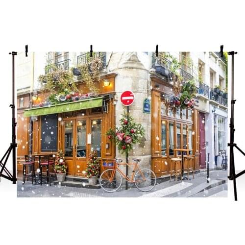 Mehofoto Background for Photo Studio Christmas Street Corner Winter Snow Cafe Decoration Photography Backdrop Photobooth Prop