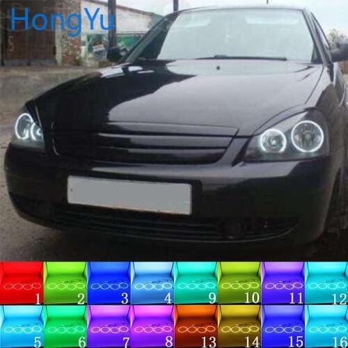 Headlight Multi-color RGB LED Angel Eyes Halo Ring Eye DRL RF Remote Control for Lada Priora VAZ 2170 2171 2172 Accessories