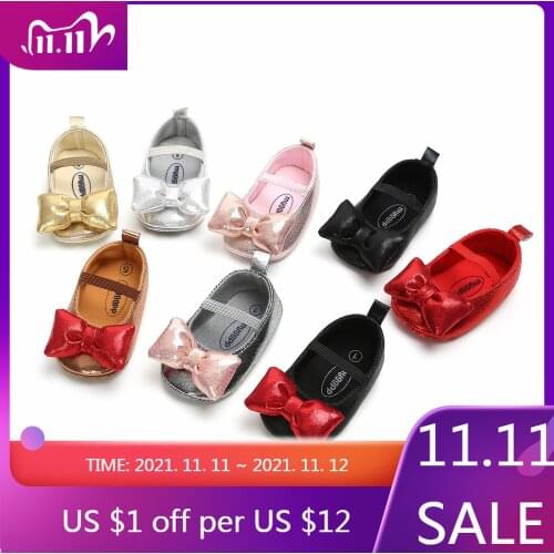Toddler Shoes Baby Girl Infant Newborn Soft Cotton Bottom Anti-slipprewalkers Pu Shining Bowknot Crib Moccasins Shoes 8-colors