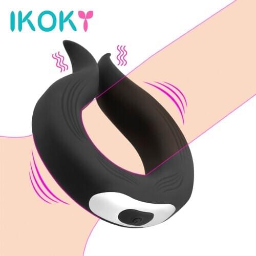IKOKY Male Chastity Cock Ring Vibrator 10 Frequency Delay Ejaculation Erotic Penis Ring Dildos Vibration Sex Toys for Man