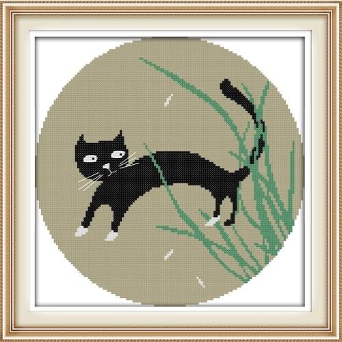 The little black cat cross stitch kit DIY embroidery set handmade needlework cross-stitching DMC color Dreamfounder