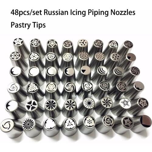 48pcs/set lot Russian Stainless Steel Icing Piping Nozzles Tips Pastry Cake Decorating Decoration Tools for the Kitchen Baking