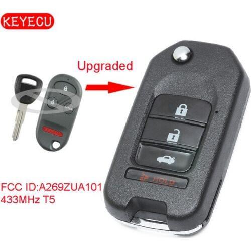 Keyecu Upgraded Flip Remote Car Key Fob 433MHz T5 Chip for Honda 1998-2002 Accord / 1997-2001 Prelude FCC ID: A269ZUA101