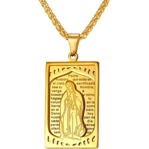 Collare Virgin Mary Pendant Bible Necklace Women Gold Color Stainless Steel Wholesale Religious Book Men Christian Jewelry P242
