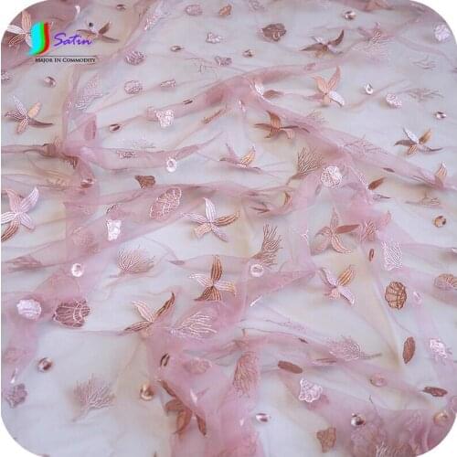 Pink Ocean World Series Embroidery Lace Fabric Handmade DIY Clothing Skirt Cloth Skirt Kidswear width 130cm 2meters/lot S458P