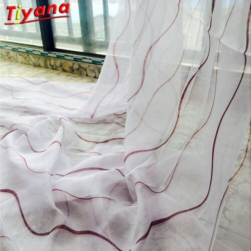Modern Grey S Stripe Sitting Room Curtain Cloth New Voile Tulle Drape for Living Room Door Curtain Rideaux Window Panels P38030