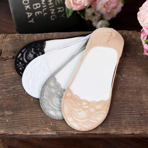 SP&CITY Solid Female Lace Slippers High Heels Invisible Socks Women Hollow Out Breathable Soft Summer Boat Socks Low Ped Meias