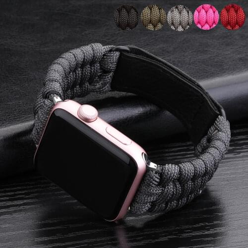 Outdoors Survival Rope Strap for Apple Watch 44mm 40mm 42mm 38mm Bracelet for Iwatch 5 6 SE 4 3 Leather Clasp Sport Braided Band