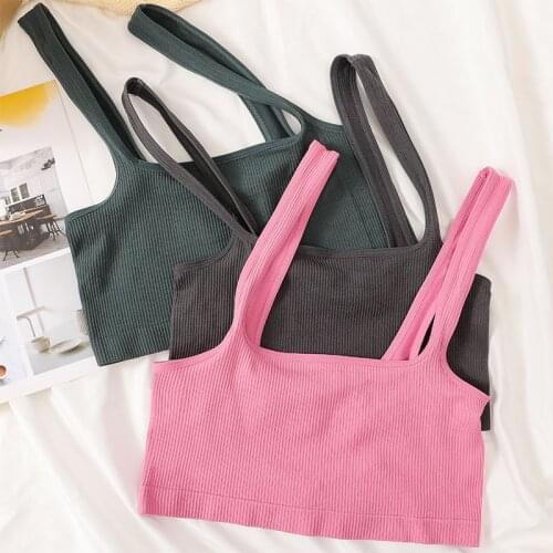 Women Crop Top Summer Cropped Cami Ribbed Basic T Shirt Tops Square-Neck Seamless Underwear Sports Camisole Fashion Tank Tops