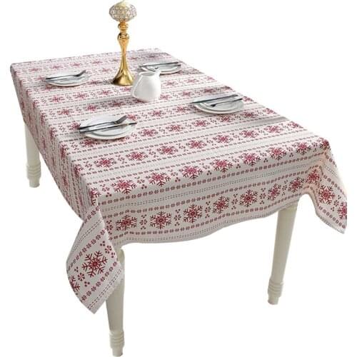 Christmas Decoration Ornaments Red Snowflake Printing Tablecloth Dining Table Decor Table Cloth Home Scene Layout Props