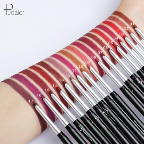Pudaier 17 Colors Lips Makeup Matte Lipliner Pencil Waterproof Lipstick Lipliner Long Lasting Matte Lip Liner Pen Nude Pigment