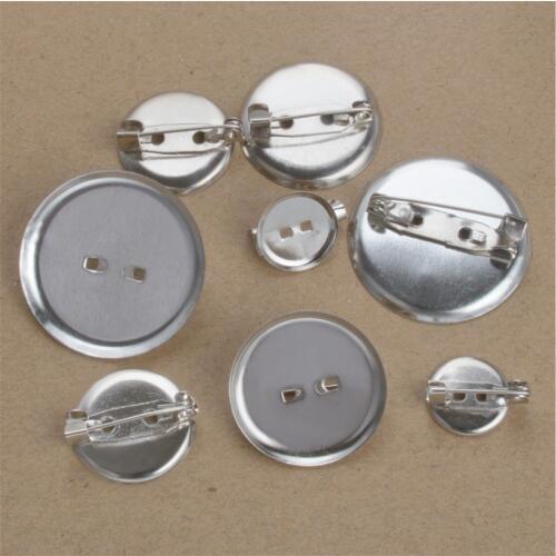 50PCS 13mm 20mm 25mm Brooch Clasps Pin Disk Base Pad Bezel Blank Cabochon Trays Backs Bar For Badge Corsage Jewelry Craft Making