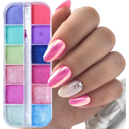 Mirror Nail Powder Colorful Shining Fine Glitter Chrome Pigment Sparkly Dust Nail Art Design Decorations For Manicure NFZGF
