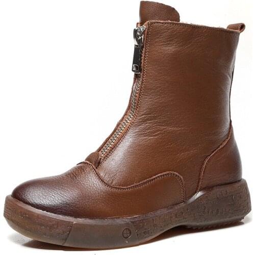 2021 High Quality Soft Genuine Leather Boots Zip For Women Autumn Winter Plush Fur Warm ladies Shoes Ankle Boots Platform