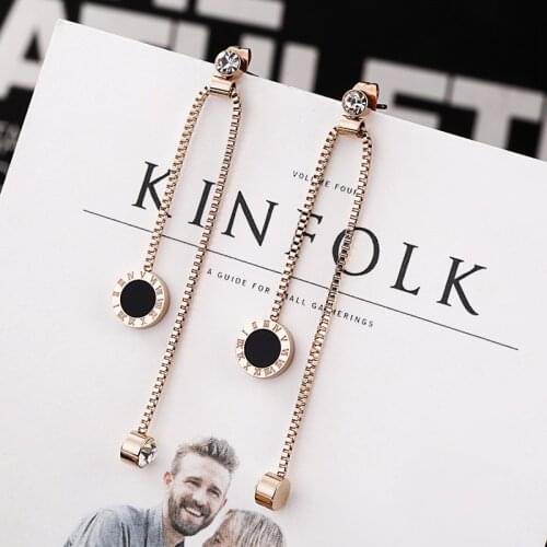 Luxury brand Roman numerals womens hanging earrings, titanium steel rose gold allergy ear studs, wedding jewelry statement