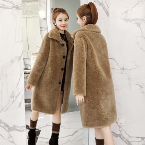 Women Faux Fur Fleece Coat Outwear Fluffy Jacket Teddy Bear Overcoat Warm Multicolor Grain Wool Faux Fur Coat 936-046