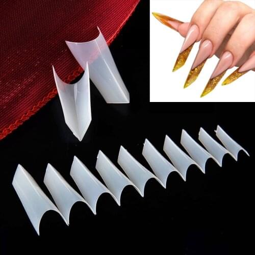 100 / 500 Pcs False Nail Tips Stiletto French Acrylic with 10 Sizes Fake Nails ABS Salon Manicure Supply Nail Art Tools