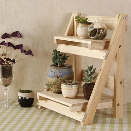 2 Tier Flower Pot Rack Wooden Plant Stand Stairs Succulent Plant Planter Display Holder Patio Home Decor Bathroom Storage Shelf