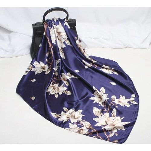 2020 90x90 Floral Flower Multipurpose women Silk twill scarf Satin square tie Hairband ladies foulard femme towel bufanda shawl